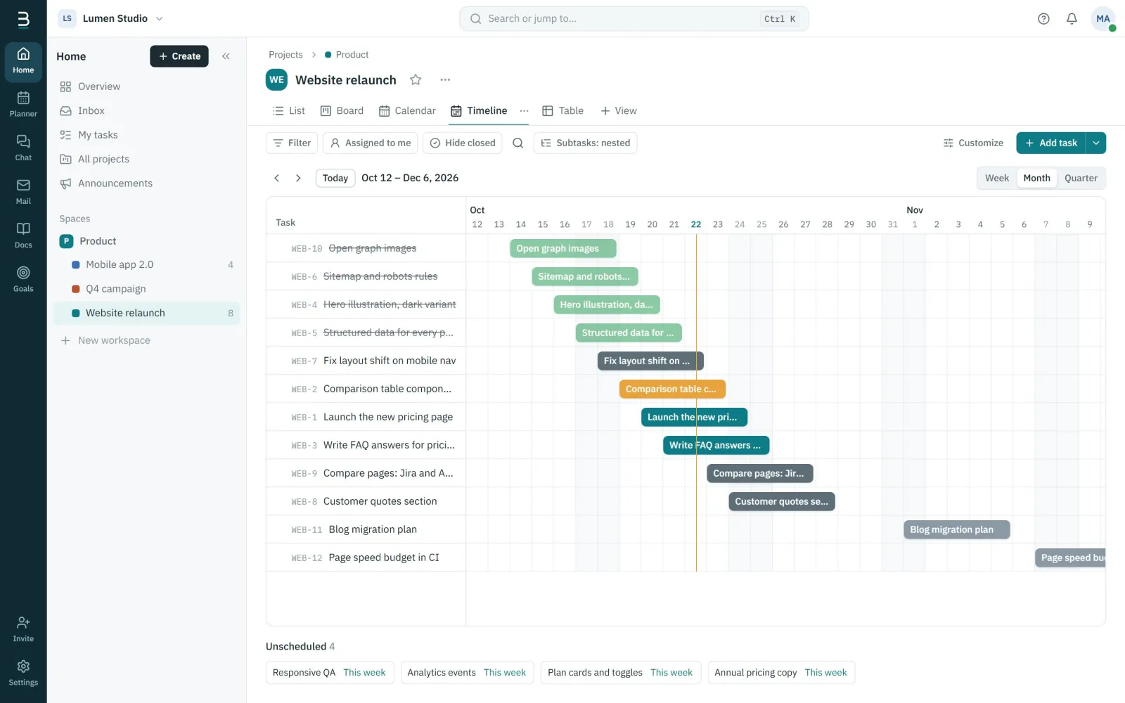 Timeline of a client project